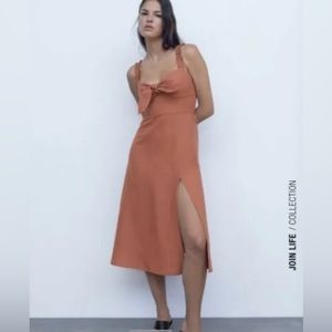 NWT Zara front slit linen summer midi dress size XS